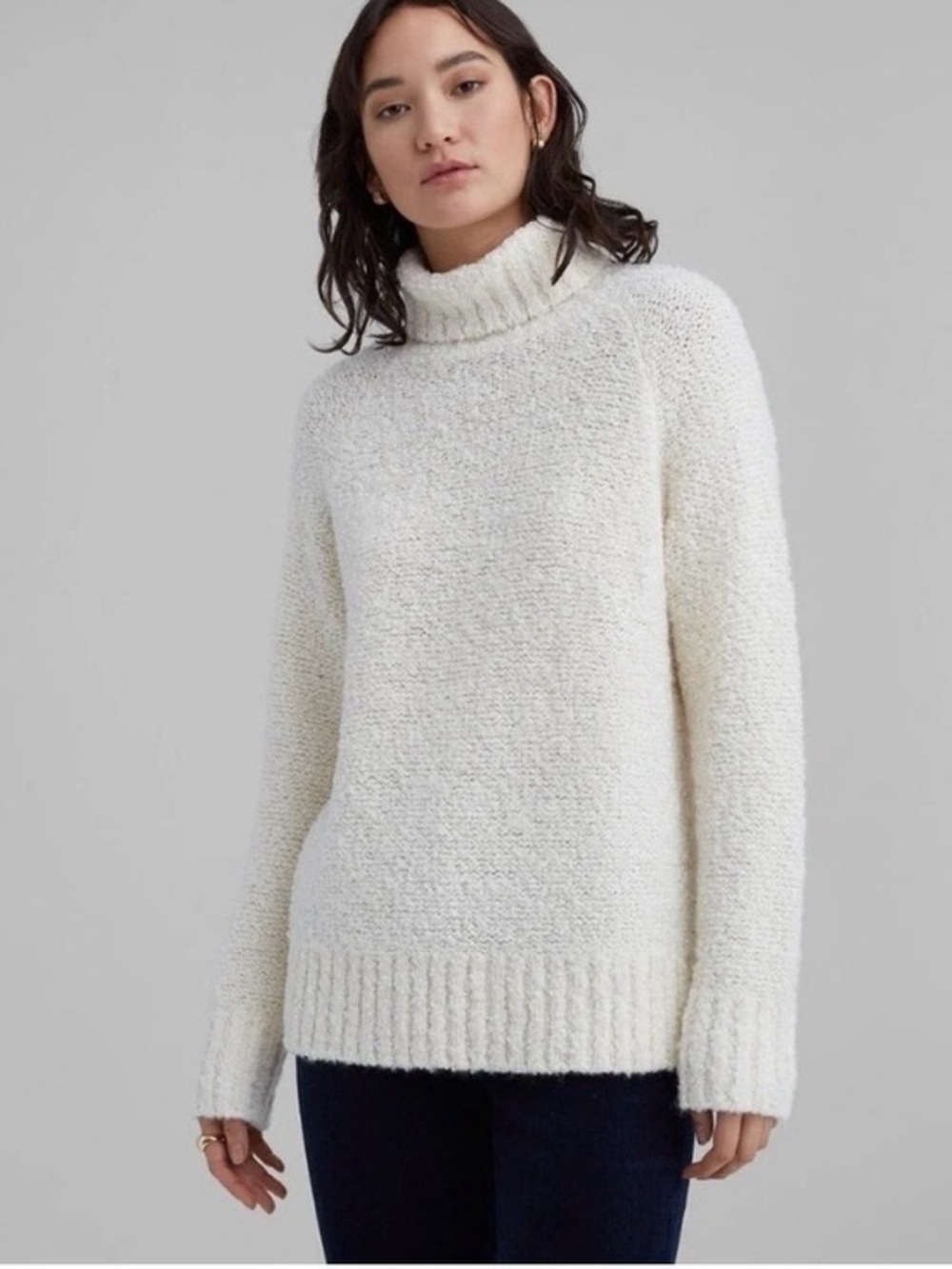 NWT Club Monaco Women’s Bouclé Turtleneck Sweater Ribbed Wool Blend Cream S